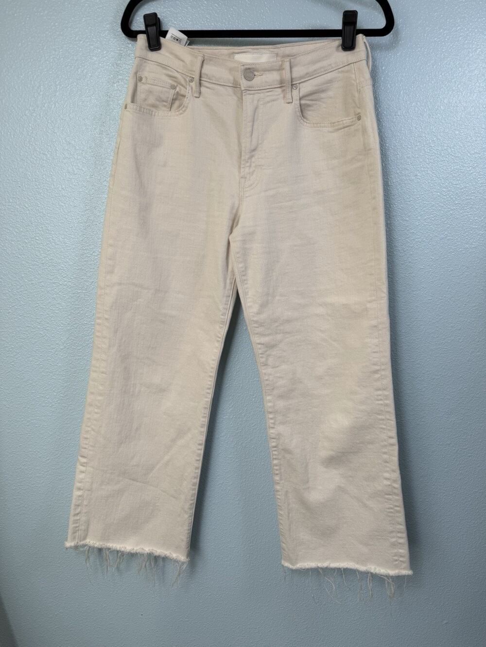 MOTHER Mid Rise Maven Ankle Fray Jeans Womens 28 Act Natural Cream Wide Leg